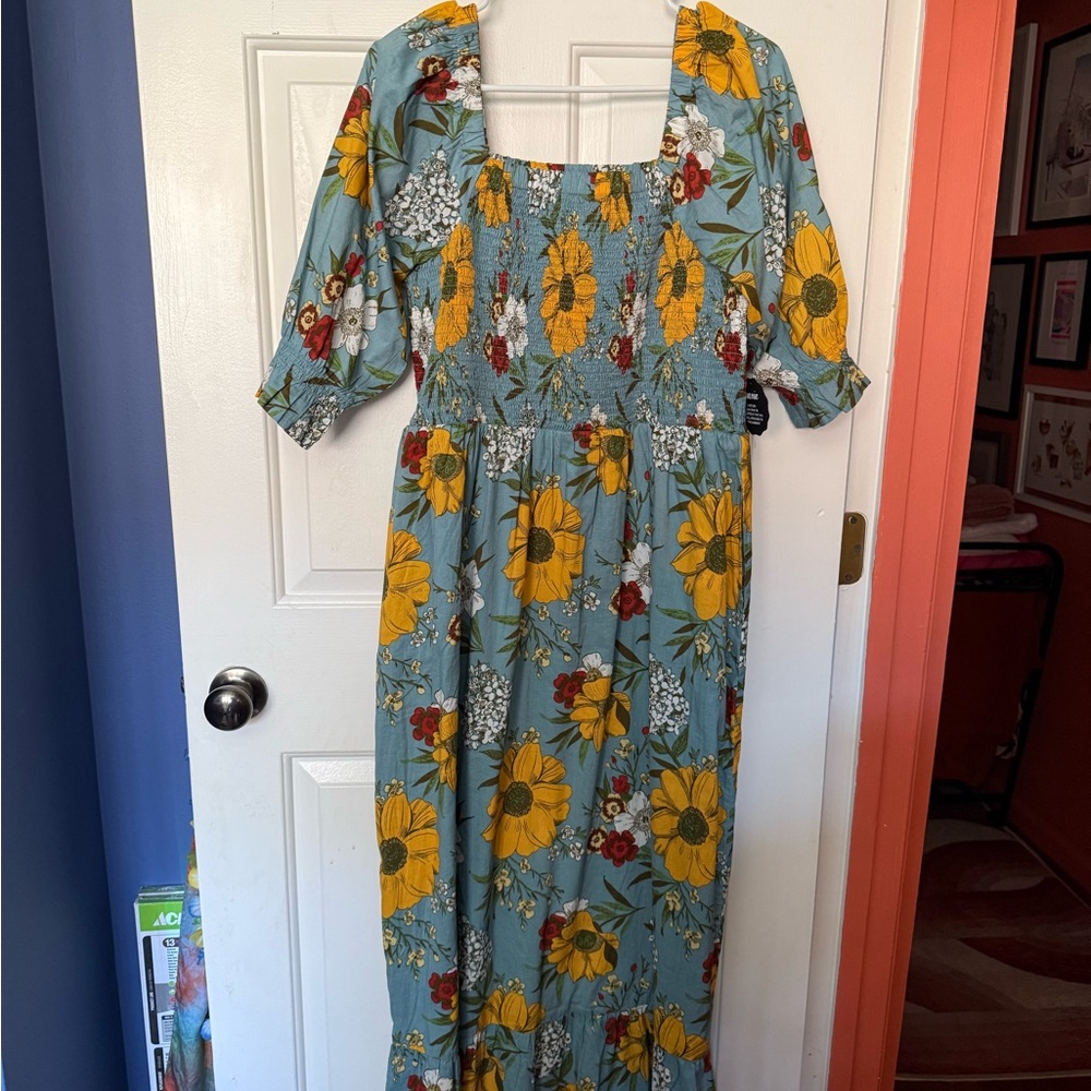 Joanie Cinna Square Neck Floral Print Midaxi Dress